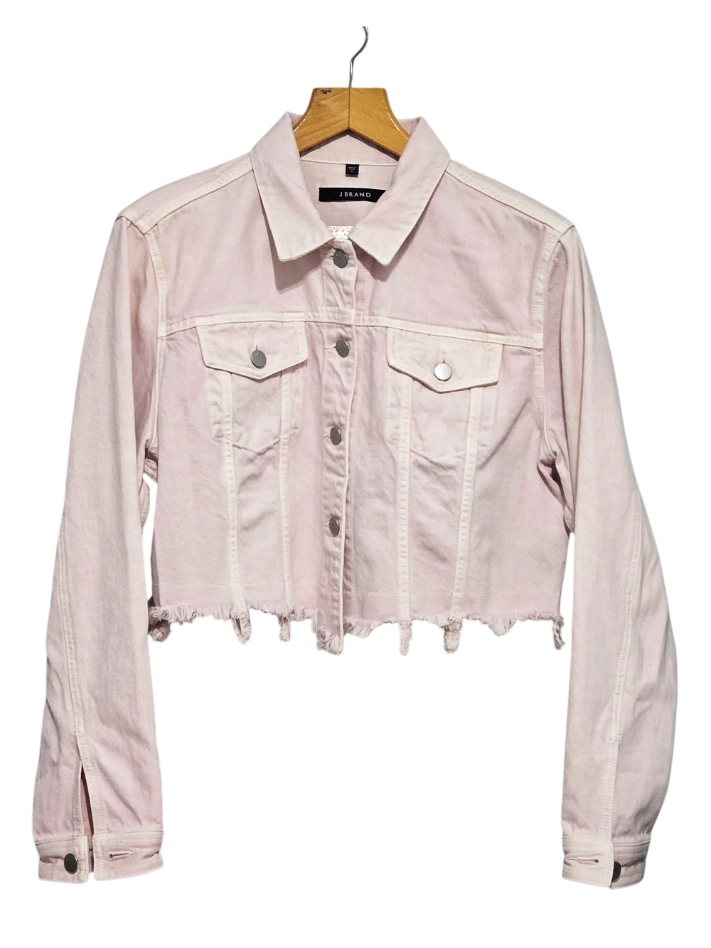 J Brand Cropped Cyra Denim Jacket Pink Faded Pandora Frayed Hem Size Medium